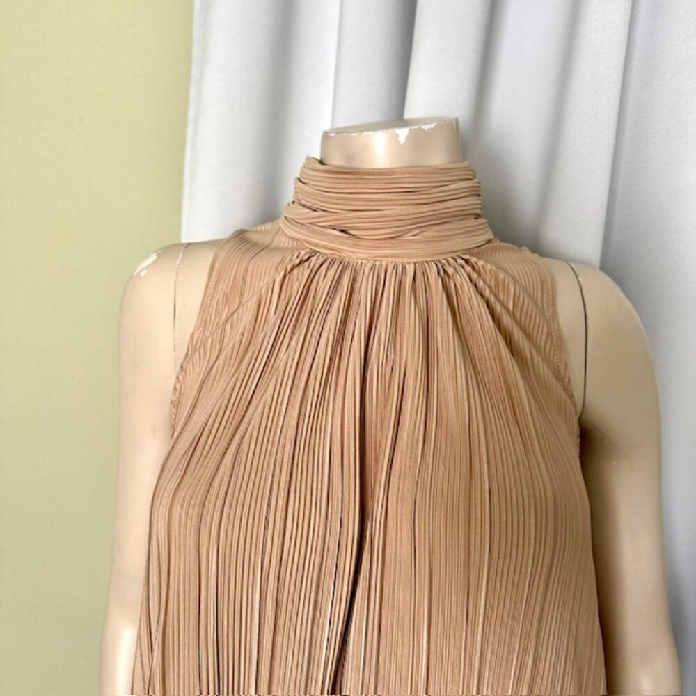 Joseph A. Taupe Accordion Pleated Blouse Top Size L - Picture 3 of 6
